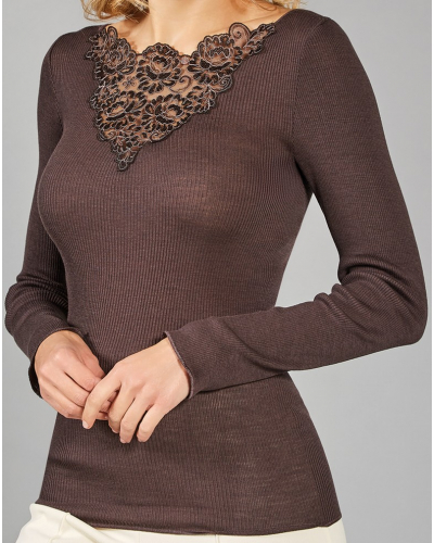 Top manches longues Moretta laine et soie 5946 (Chocolat)