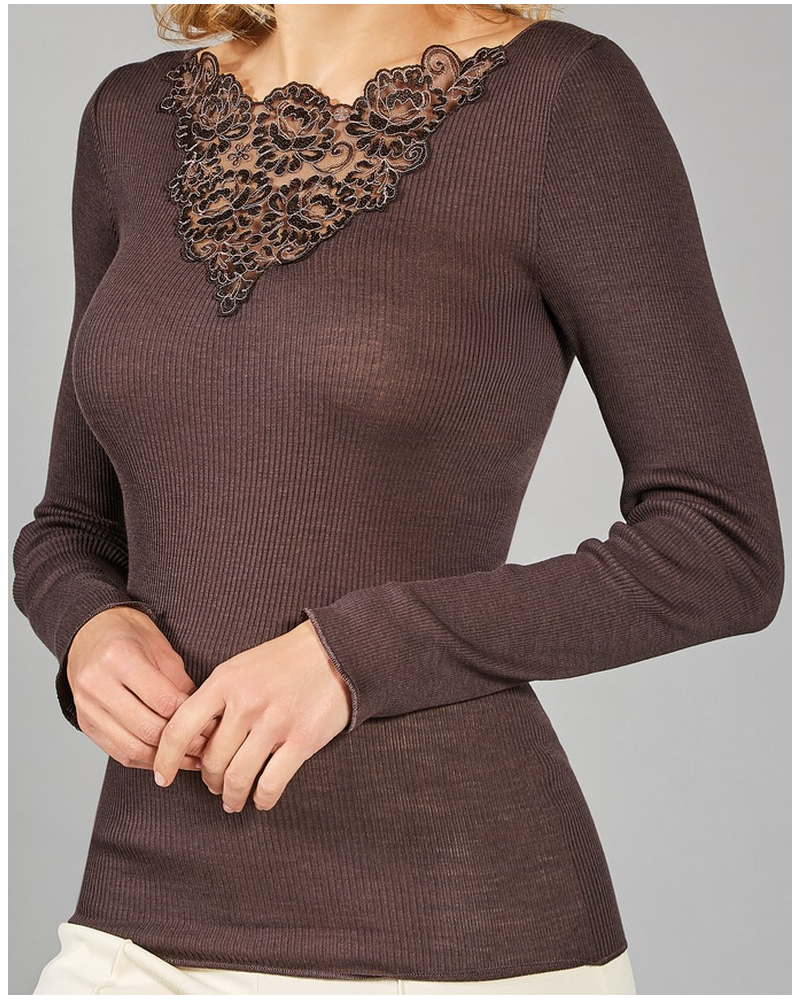Top con mangas largas Moretta lana y seda 5946 (Chocolat)