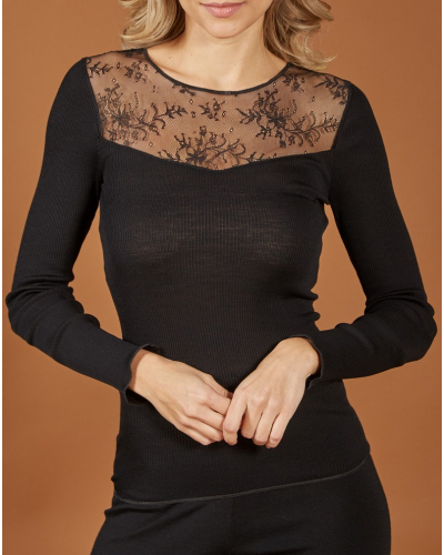 Top con mangas largas Moretta lana y seda 5976 (Negro)