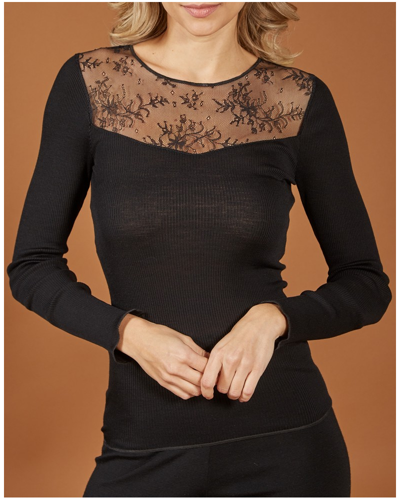Top con mangas largas Moretta lana y seda 5976 (Negro)