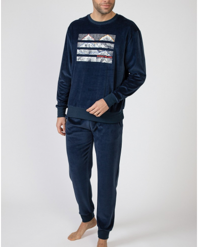 Pijama en algodón y terciopelo Massana (Imprimé Bleu)