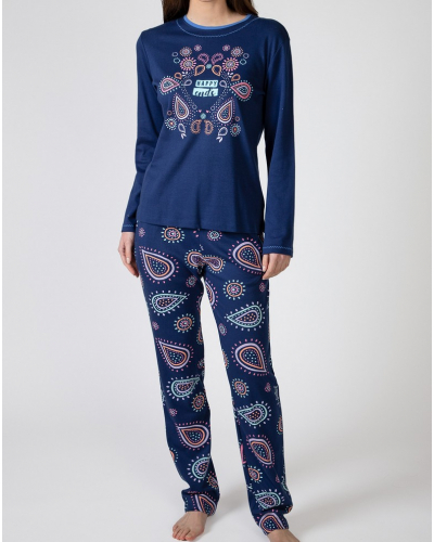 Long pyjamas 100% cotton Massana (Imprimé Bleu)
