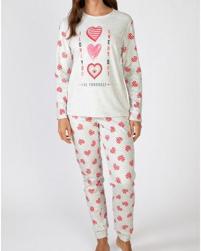 Pyjama long micropolaire coeurs Massana (Imprimé Gris)