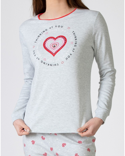 Pijama largo corazones Massana (Imprimé Gris)