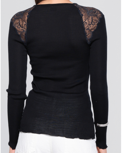 Camisa acanalado de lana y seda Balza de Leavers Oscalito 7612 (Negro)