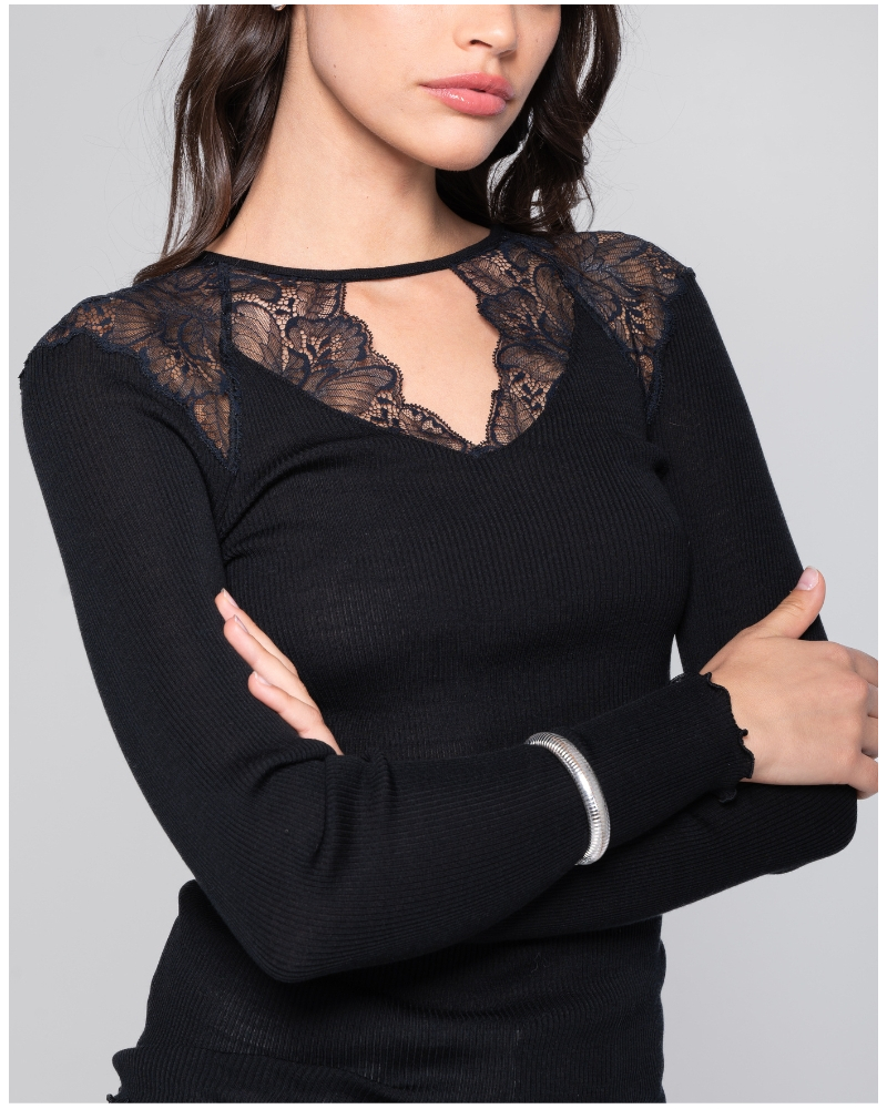 Camisa acanalado de lana y seda Balza de Leavers Oscalito 7612 (Negro)