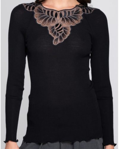 Long-sleeved ribbed top wool and silk Oscalito 7618 (Black)