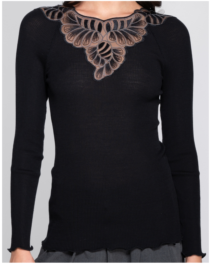 Long-sleeved ribbed top wool and silk Oscalito 7618 (Black)