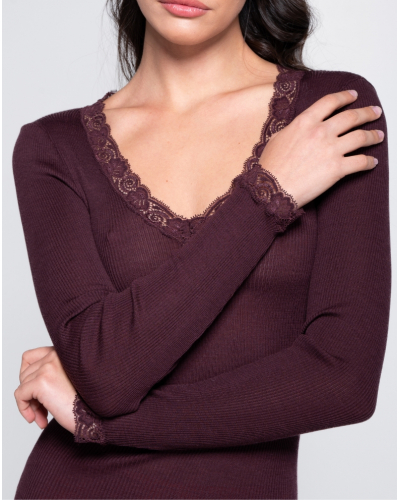 Top manches longues laine et soie Leavers Oscalito 3404 (Cherry)
