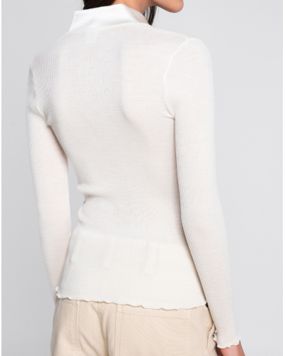 Ribbed V-neck blouse wool and silk satin border Oscalito 6341 (Champagne)