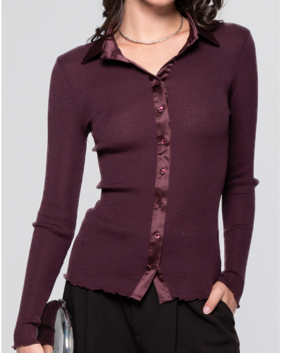 Blusa de canaléborde de satén de lana y seda Oscalito 6350 (Cherry)