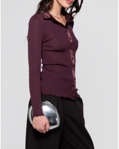Ribbed shirt wool and silk satin border Oscalito 6350 (Cherry)