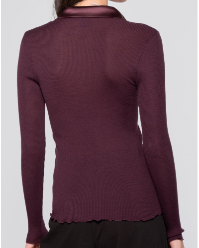 Ribbed shirt wool and silk satin border Oscalito 6350 (Cherry)