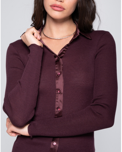 Blusa de canaléborde de satén de lana y seda Oscalito 6350 (Cherry)