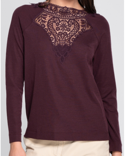 Long-sleeved top wool and silk macramé Oscalito 7607 (Cherry)