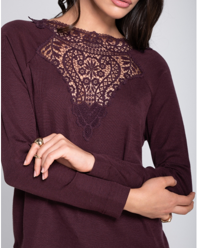 Top de manga larga macramé de lana y seda Oscalito 7607 (Cherry)