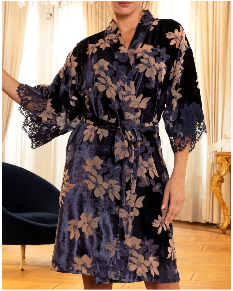 Kimono de terciopelo devorado Lise Charmel Eclat Couture (Bleu Night)