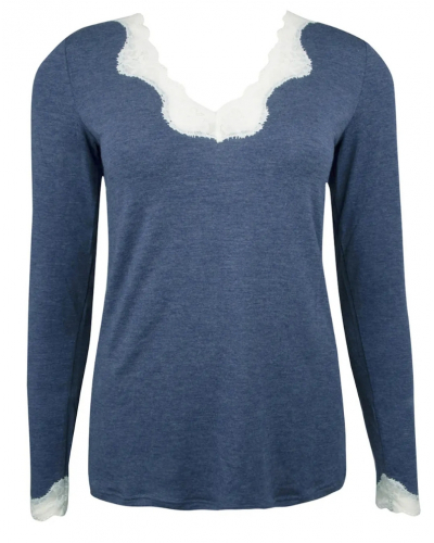 Tee shirt long sleeves V-neck Antigel Simply Perfect (Bleu Chiné Nacre)