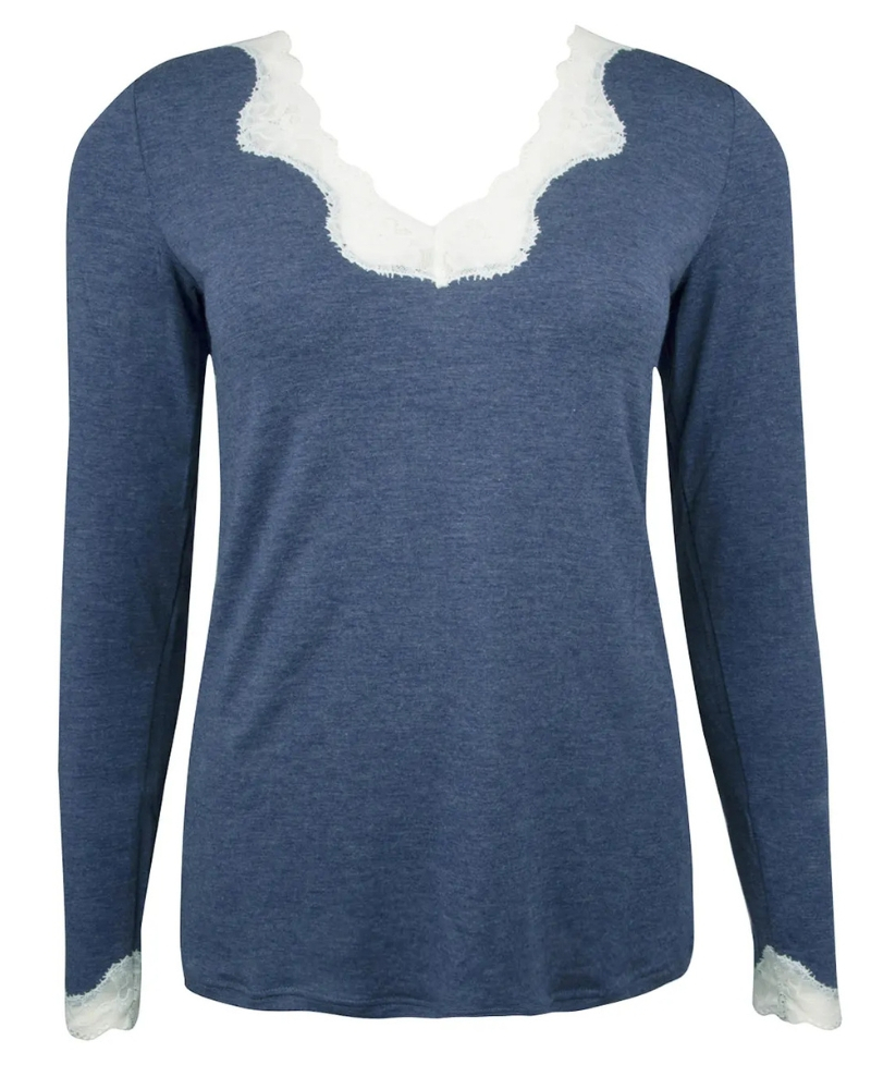 Tee shirt long sleeves V-neck Antigel Simply Perfect (Bleu Chiné Nacre)