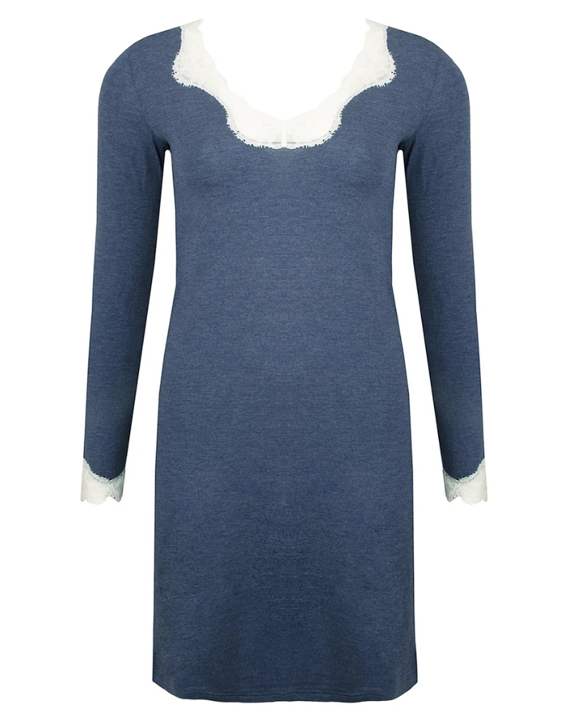 Nightdress long sleeves V-neck Antigel Simply Perfect (Bleu Chiné Nacre)