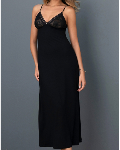 Robe de nuit longue Antigel Dentelle Rebelle (Noir)