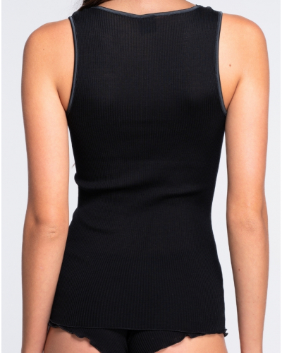 Camiseta de tirantes acanalada  Macramé de lana y seda Oscalito 7655 (Negro)