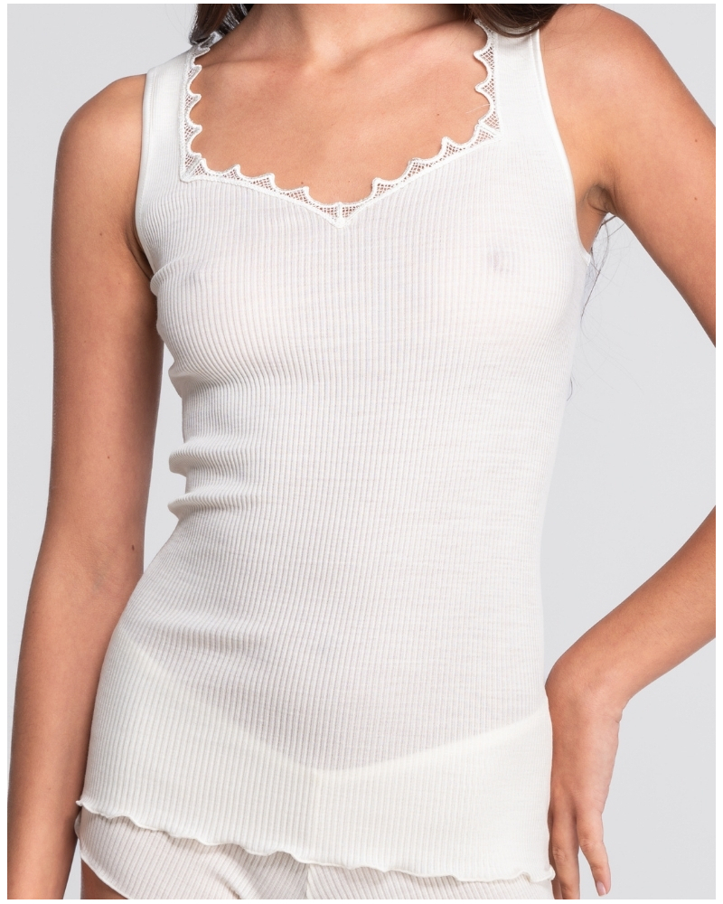 Camiseta de tirantes acanalada  Macramé de lana y seda Oscalito 7655 (Champagne)