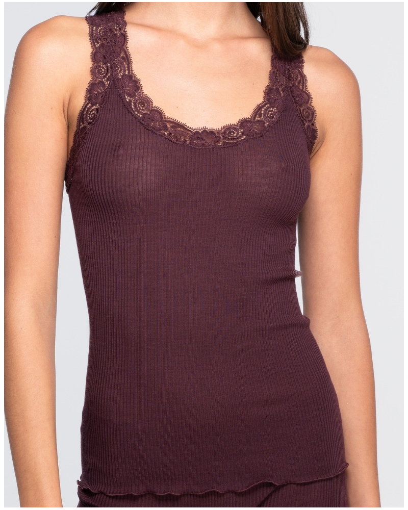 Débardeur laine et soie dentelle leavers Oscalito 3410 (Cherry)