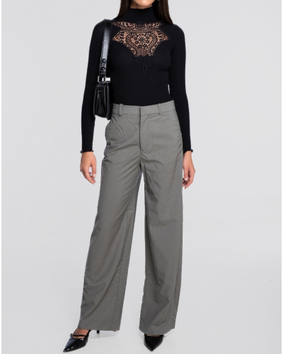 Top à col roulé côtelé laine et soie macramé Oscalito 7608 (Noir)