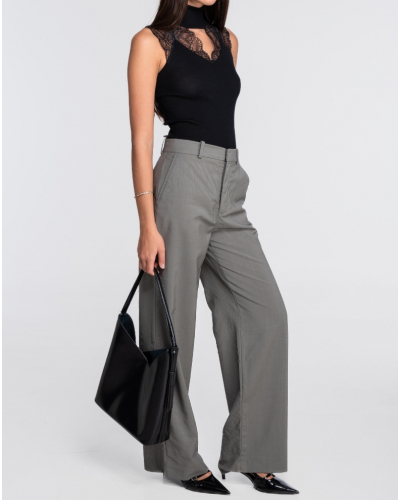 Ribbed mock neck tank top wool and silk with leavers lace Oscalito 7611 (Black)