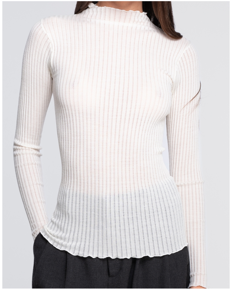 Long-sleeved turtleneck top  wool and silk Oscalito 7494 (Champagne)