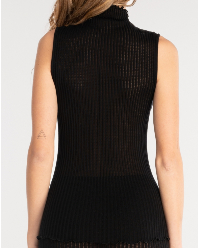 Camiseta de cuello alto lana y seda Oscalito 7492 (Negro)