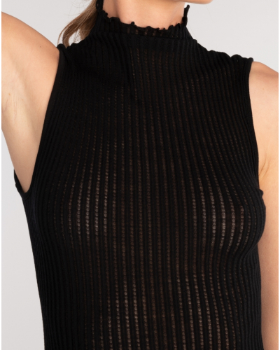 Camiseta de cuello alto lana y seda Oscalito 7492 (Negro)