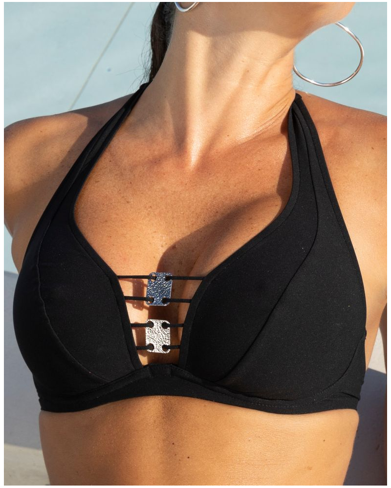 Sujetador de baño con aros triángulo Lise Charmel Eclat d'Argent (Noir Argent)