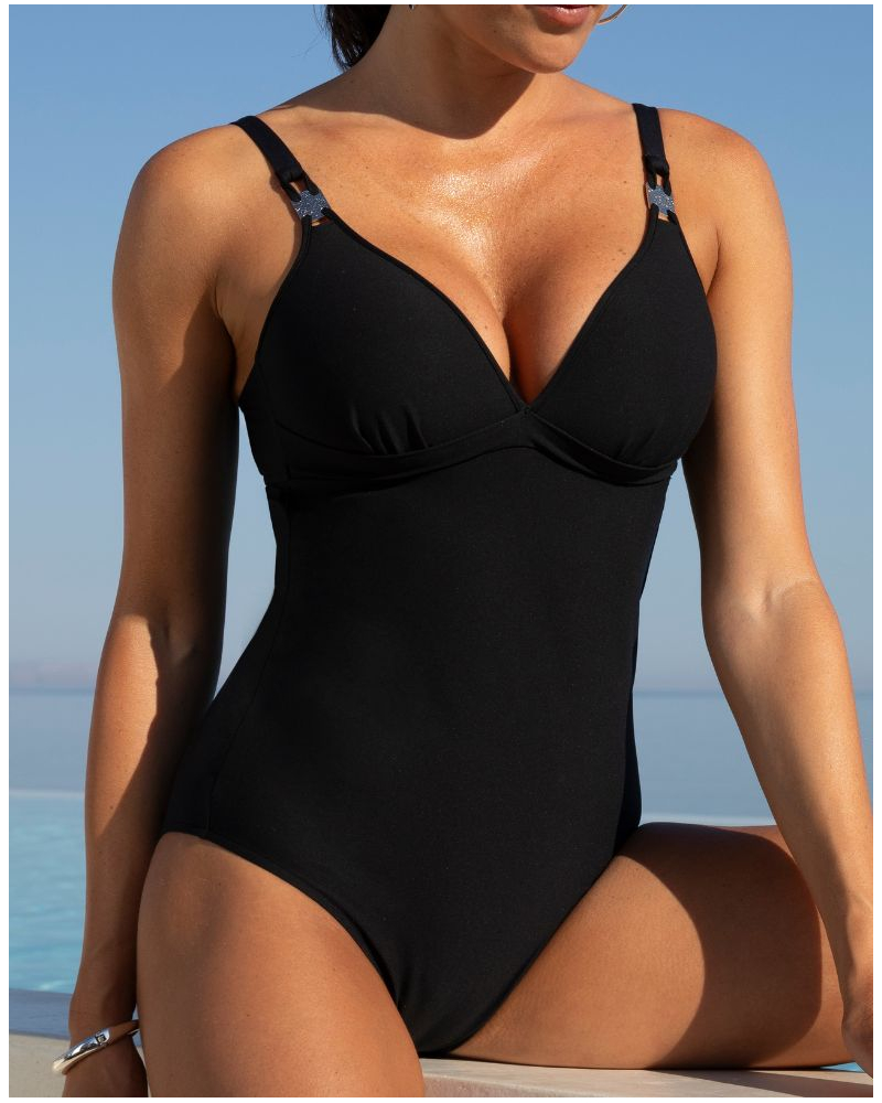 Traje de baño una pieza con aros triángulo Lise Charmel Eclat d'Argent (Noir Argent)