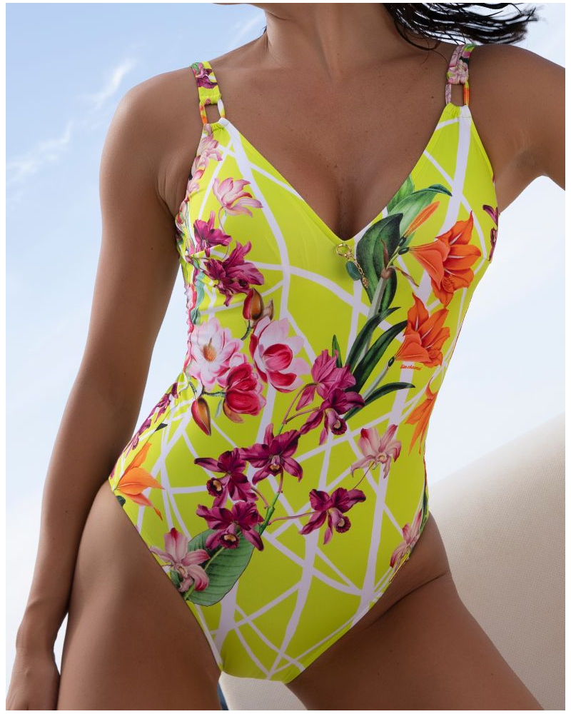 Traje de baño una pieza con sujeción abierta Lise Charmel Fleurs Splendeur (Splendeur Lime)