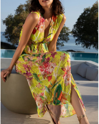 Robe de plage ouverte Lise Charmel Fleurs Splendeur (Splendeur Lime)