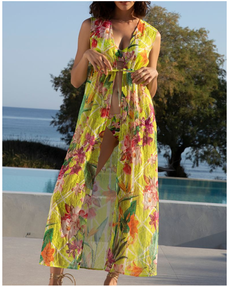 Robe de plage ouverte Lise Charmel Fleurs Splendeur (Splendeur Lime)