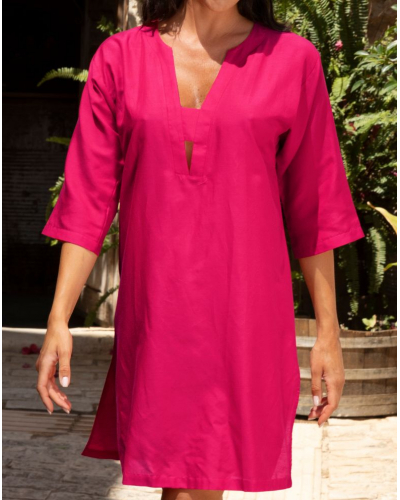 Beach tunic in cotton and silk Lise Charmel Voyage d'Eté (Fuschia Sillage)