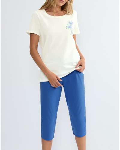 Pyjama court 100% coton Triumph Capri (White/Blue)