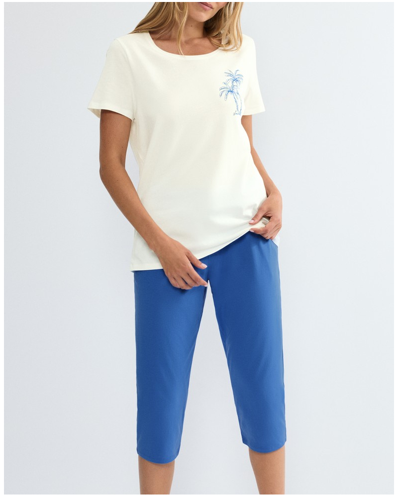 Triumph Capri short pyjamas 100% cotton  (White/Blue)