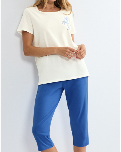 Pyjama court 100% coton Triumph Capri (White/Blue)