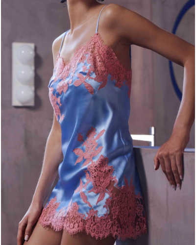 Silk nightdress Marjolaine Becky (Ciel/Rose)