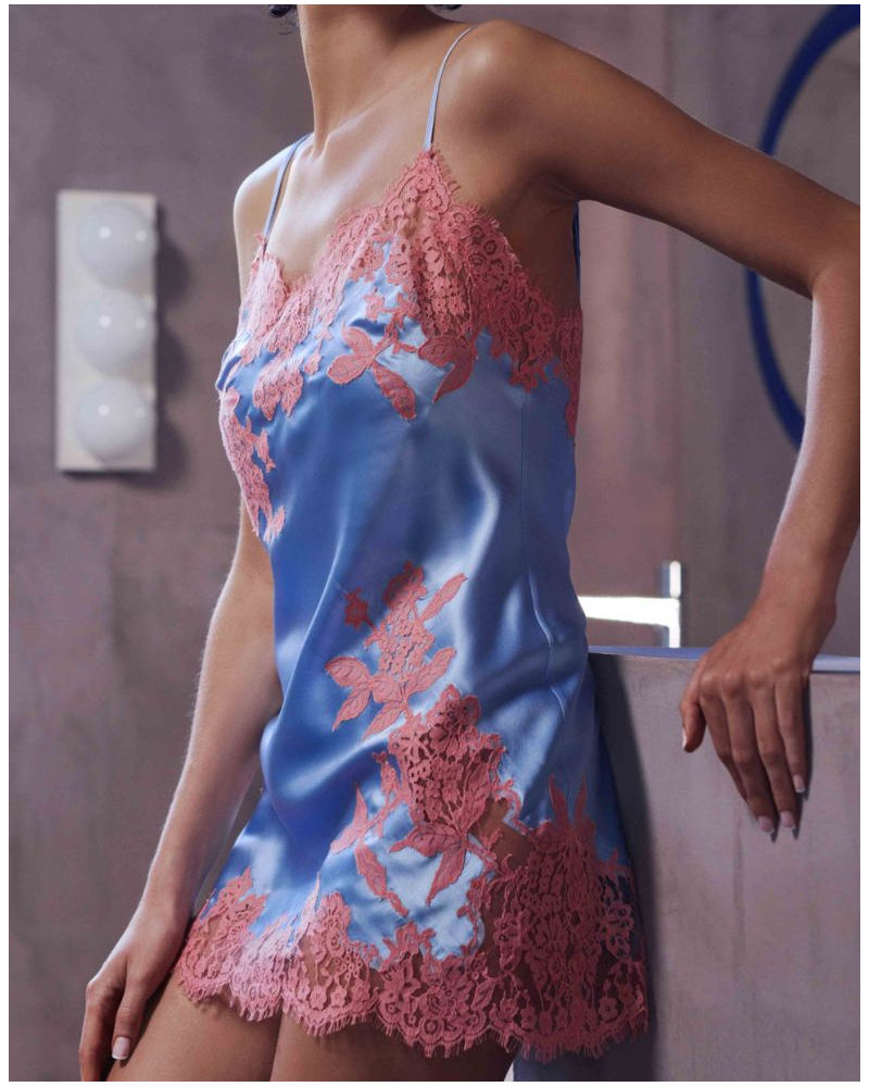Silk nightdress Marjolaine Becky (Ciel/Rose)