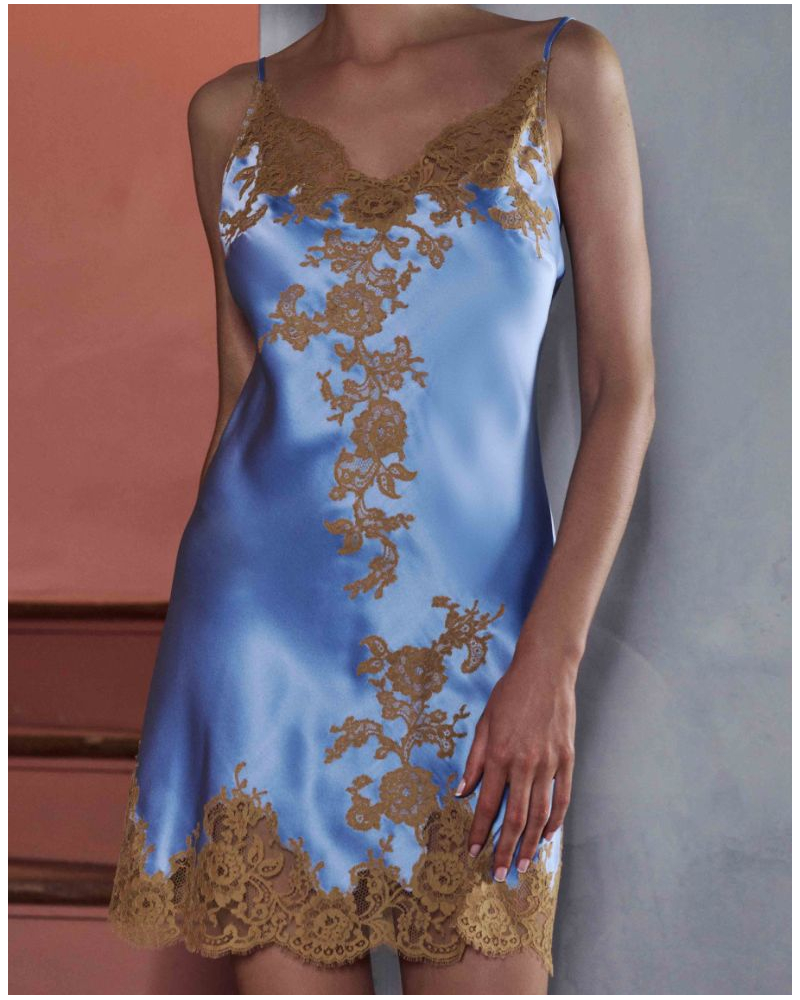 Nightdress 100% silk Marjolaine Bénédicte (Ciel/Noisette)