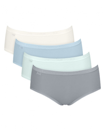 Lot de 4 slips midi Sloggi Basic+ (Blanc/Bleu Ciel/Bleu/Gris)