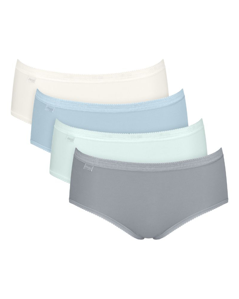 Lot de 4 slips midi Sloggi Basic+ (Blanc/Bleu Ciel/Bleu/Gris)