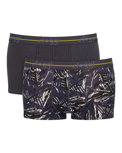 Pack of 2 boxer shorts Sloggi for Men Start (Gris Foncé/Imprimé Palmier Violet)