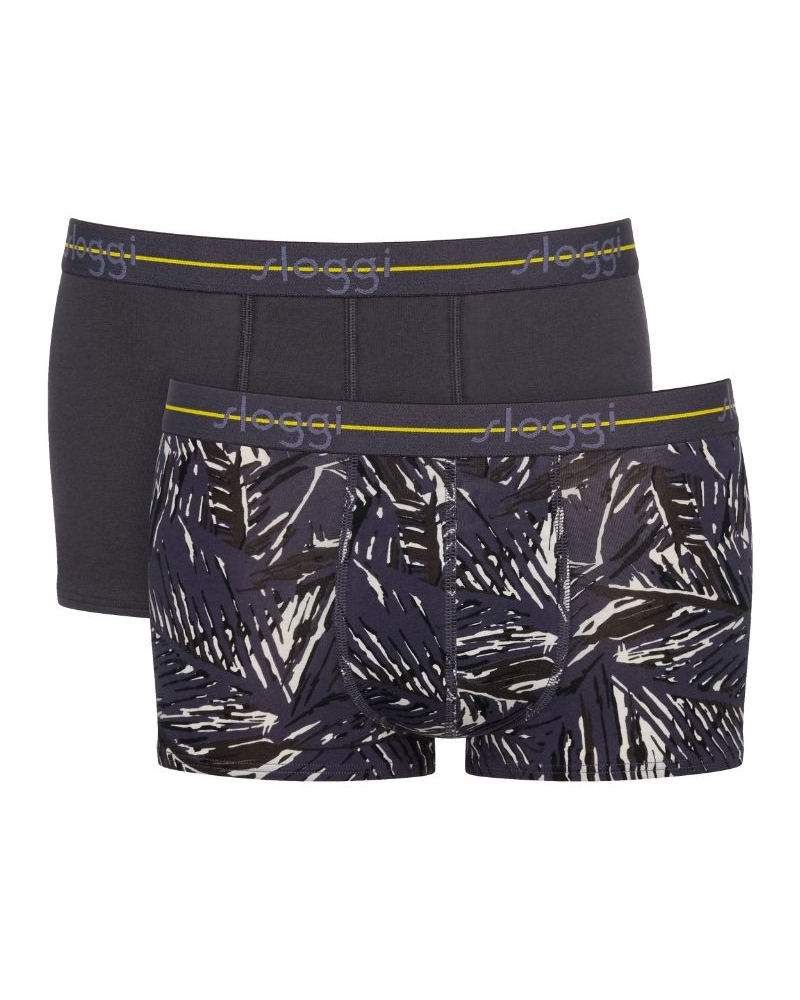 Pack of 2 boxer shorts Sloggi for Men Start (Gris Foncé/Imprimé Palmier Violet)