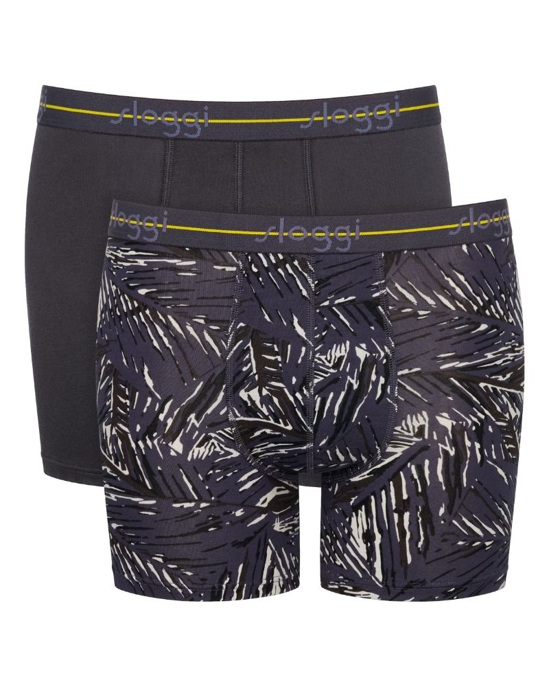 Pack of 2 long boxers Sloggi for Men Start (Gris Foncé/Imprimé Palmier Violet)